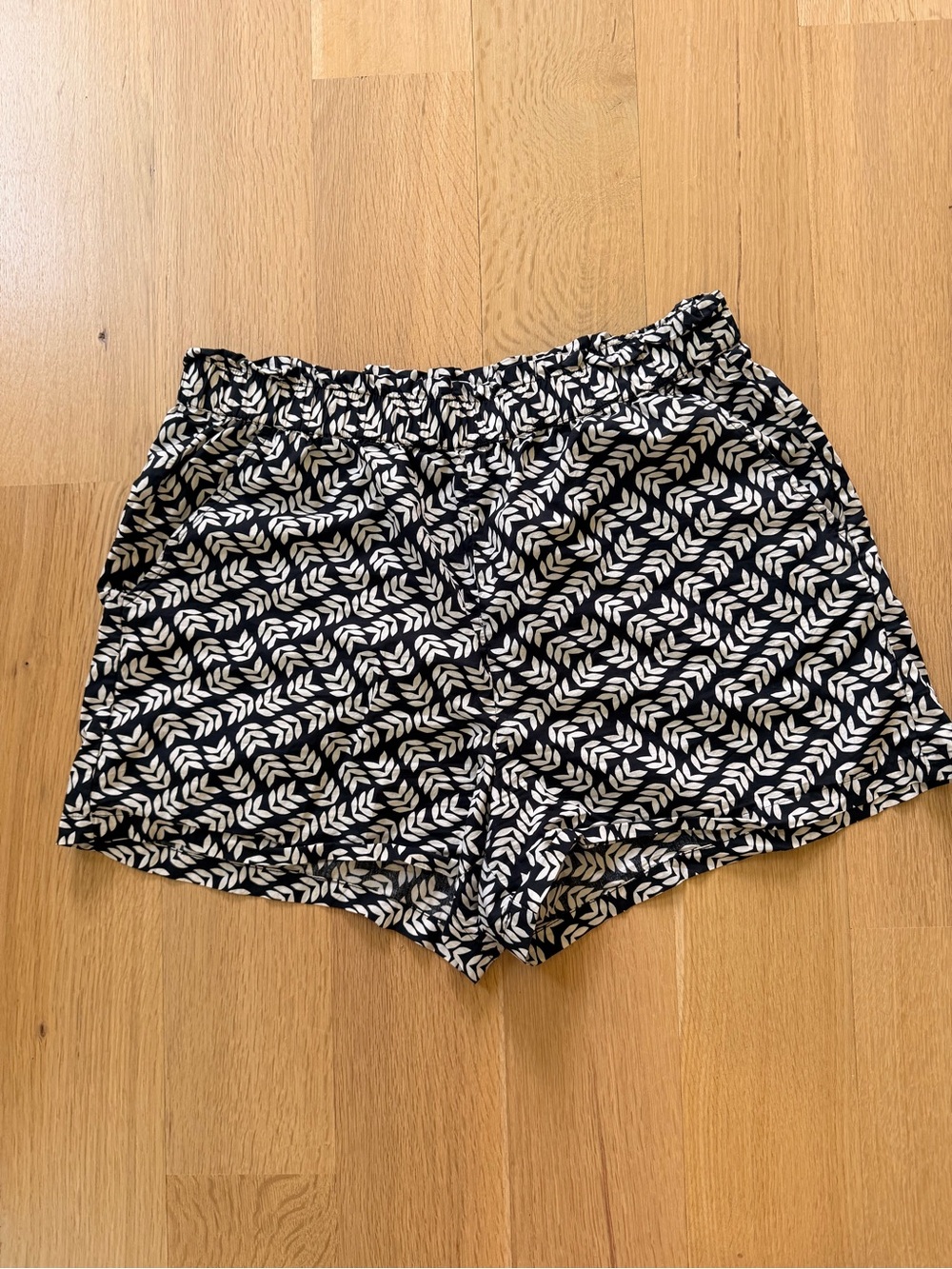 LOFT Black Shorts with White Leaf Print